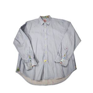 Robert Graham Mens XL TG Striped Button Front Dress Shirt Blue‎ White